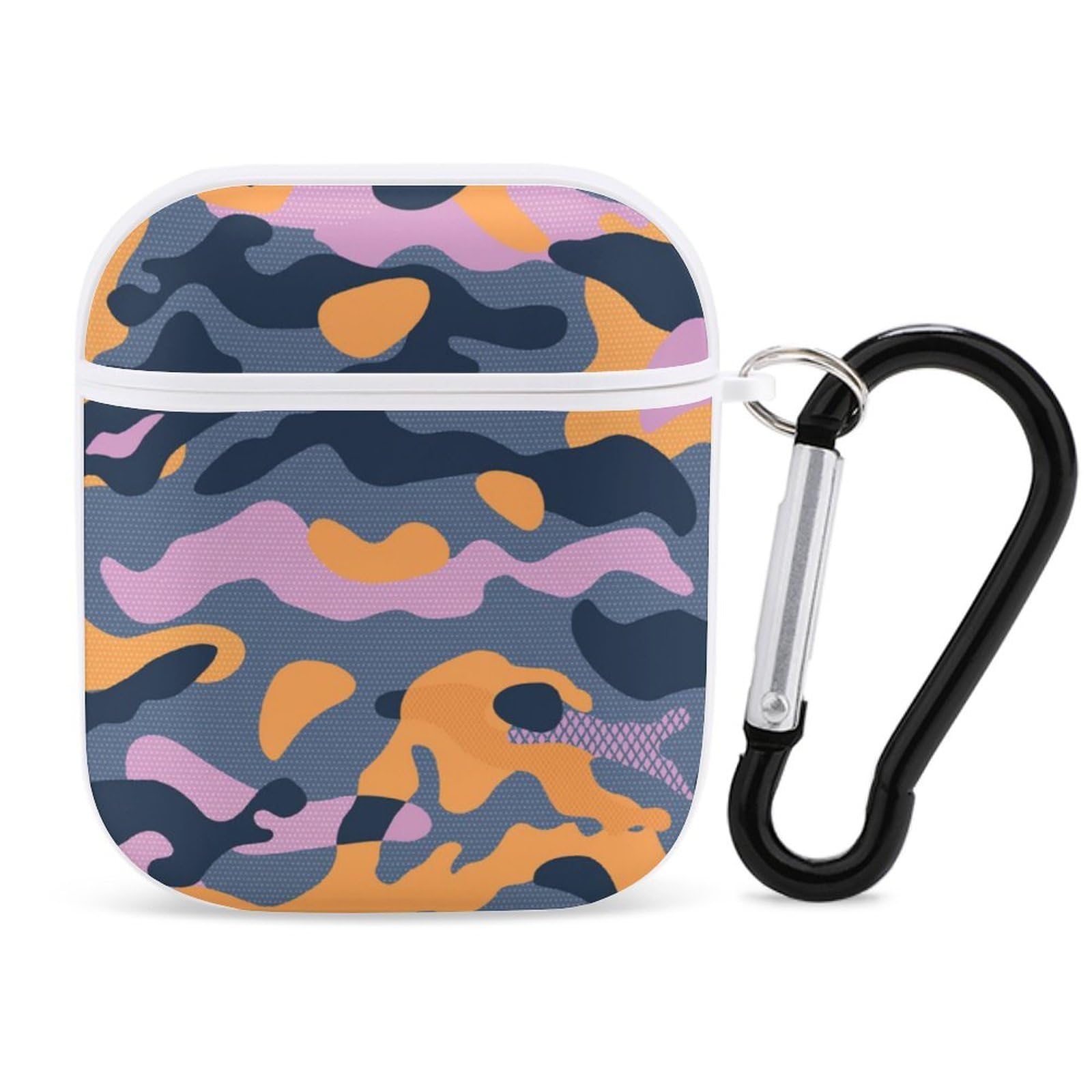 AirPods ケース　第1世代　第2世代　カモフラ柄　カラビナ付き AirPods 第1/2世代用 ケース カラビナつき 保護ケース 迷彩